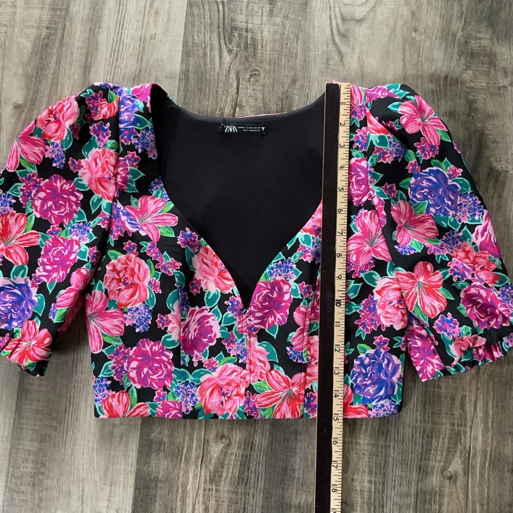 Zara womens Multicolor Puff Sleeve Crop Top Blouse XS - Picture 4 of 6
